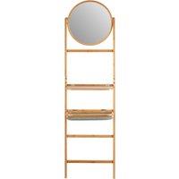 Orsina Versatile 5 Tier Towel Rack With Mirror, Integrated Mirror Towel Rack For Washroom, Foldable Toiletries Trays in Brown