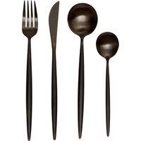 Orsina Modern Retro 16-Piece Matte Silver Cutlery Set, Sleek Stainless Steel Flatware with Contemporary Design in Black