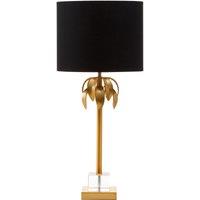 Orsina Metallic Table Lamp With Sculpted Gold Leaves, Vertical Decorative Lamp, Artistic Lighting For Entryway in Black