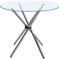 Orsina Modern Round Dining Table With Glass Top, Chrome Cross Base Design Dining Table, Durable Dining Table in Silver