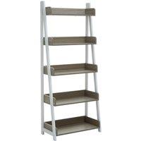 Orsina Stylish Five Tier Natural Oak Ladder Shelf Unit, Large Shelving Unit, Wooden Standing Shelves in Dark Brown