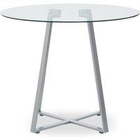 Orsina Sturdy Round Gold Finish Dining Table, Modern Table For Entertaining Guests, Minimalist Open Base Table in Grey