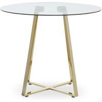Orsina Sturdy Round Gold Finish Dining Table, Modern Table For Entertaining Guests, Minimalist Open Base Table