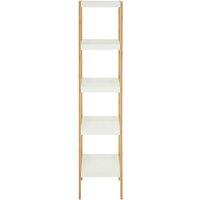 Orsina Contemporary Design Five Tiered White & Natural Shelf Unit, Versatile Large Shelving Unit, Durable Shelf