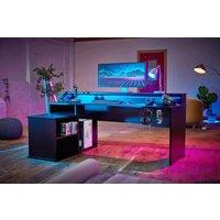 Rest Relax Alpha Gaming Desk in Black with LED Lights L Shape