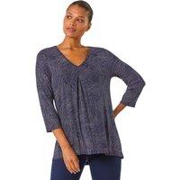 Roman Women's Spot Print Pleat Front Tunic Top in Navy | Size: 10