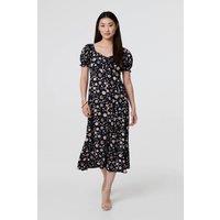 Izabel London Women's Polka Dot Print Tie Neck Midi Dress in Blue | Size: 12