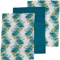 Orsina Set of 3 Winter Palm Cotton Tea Towels, 3 Piece Kitchen Towel Set, Absorbent Tea Towels, Colourful Towels