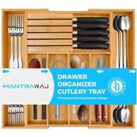 MANTRARAJ Bamboo Cutlery Tray Organiser Expandable Dividers Drawer Kitchen Utensil Storage Tray in Natural | Size: 1 Pack