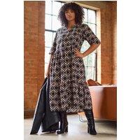 Evans Women's Geometric Print Midi Dress in Black | Size: 26-28