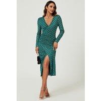 FS Collection Women's Foil Mesh Long Sleeve Midi Dress In Green | Size: XS