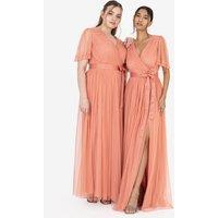 Anaya with Love Women's Faux Wrap Short Sleeve Belted Maxi Dress in Orange | Size: 26