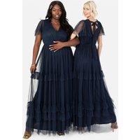 Anaya with Love Women's Recycled Ruffled Maxi Dress in Dark Navy | Size: 10
