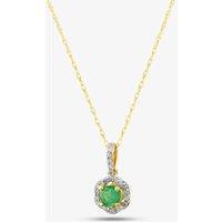T.H.Baker Women's 9ct Yellow Gold Emerald & 0.09ct Diamond Halo Pendant Necklace OJP1701-E