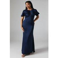 Cape Shoulder Keyhole Detail Satin Bridesmaid Maxi Dress