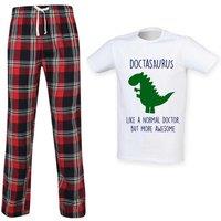 60 SECOND MAKEOVER Men's Doctor Dinosaur Tartan Pyjama Set in Red | Size: Medium