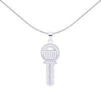 Jewelco London Women's Silver Round CZ Encrusted Yale Key to my Heart Charm Pendant