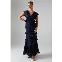 Floral Detail Fabric Tiered Skirt Bridesmaids Dress
