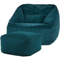 icon Bean Bag Armchair & Footstool Jumbo Cord Bundle in Teal