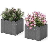 Costway 2 Pack Square Planter Box HDPE Flower Pot Raised Garden Bed in Grey