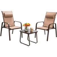 Costway 3-Piece Patio Bistro Furniture Set Outdoor Coffee Table Stackable Chairs Set in Brown