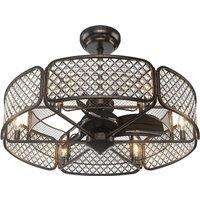 Costway Caged Ceiling Fan Crystal Ceiling Fan Light w/ 6 Gear Speeds & 3 Fan Blades in Brown