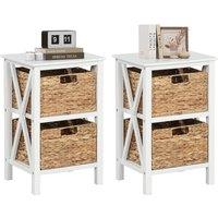 Costway Set of 2 Nightstand 2-Tier Sofa Side Table X-Shaped 2-Drawer End Table in White