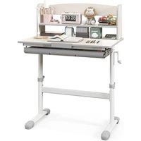 Costway Study Desk Height Adjustable Writing Table w/ Tilt Desktop in Grey