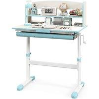 Costway Study Desk Height Adjustable Writing Table w/ Tilt Desktop in Blue