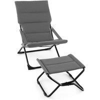 Costway Patio Folding Sling Chair Outdoor Portable Lounge Chair with Footrest in Grey