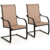 Costway 2PCS Outdoor Dining Chairs Patio C-Spring Motion Outside High Back Chair in Brown