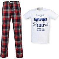 60 SECOND MAKEOVER Men's This Is What An Awesome 100 Year Old Looks Like Tartan Pyjama Set in Red | Size: Medium
