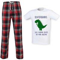 60 SECOND MAKEOVER Men's Dentist Dinosaur Tartan Pyjama Set in Red | Size: Medium