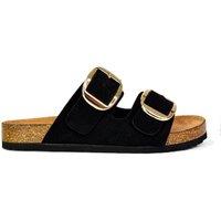 XY London Women's 'Dolly' Slip On Slider Double Buckle Flat Sandals in Black | Size: 8