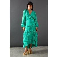 Dobby Chiffon Ruffle Midi Dress
