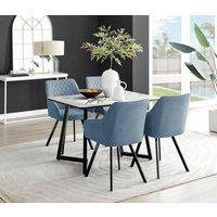 FurnitureboxUK Carson White Marble Effect Dining Table & 4 Falun Black Leg Chairs in Blue