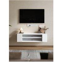 H&O Direct 2 Layers Wall Mounted Floating TV Stand Modern TV Cabinet in White