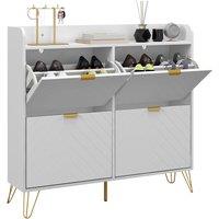 HOMCOM Slim Shoe Cabinet with 4 Flip Drawers Adjustable Shelves in White