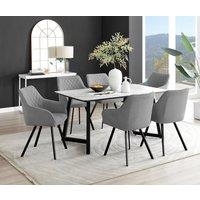 FurnitureboxUK Carson White Marble Effect Dining Table & 6 Falun Black Leg Chairs in Dark Grey