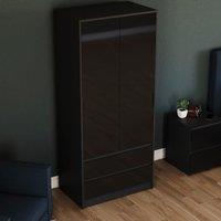 Home Discount Vida Designs Glinton High Gloss 2 Door 2 Drawer Wardrobe Storage Bedroom Furniture in Black