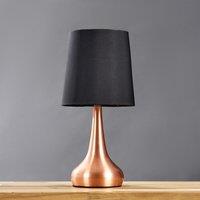ValueLights Teardrop Pair of Compact Black Shades Copper Bedside Touch Table Lamps