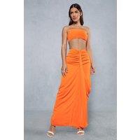 Drape Front Ruched Maxi Skirt