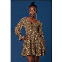 Jolie Moi Women's V Neck Shirred Detail Chiffon Dress in Green | Size: 8