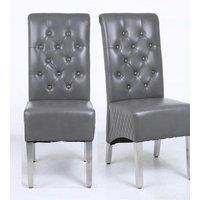 Modernique A Pair (x2) Leather Aire High Back Dining Chairs with Chrome Legs in Grey