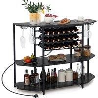 Costway Wine Bar Cabinet 3 Tier Industrial Wine Rack with Glass Holder in Grey