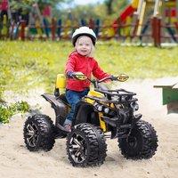 HOMCOM 12V Quad Bike ATV with LED Lights, Music, Backrest, Forward, Backward in Yellow
