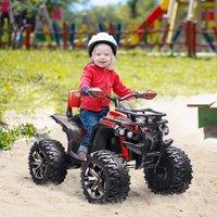 HOMCOM 12V Quad Bike ATV with LED Lights, Music, Backrest, Forward, Backward in Red