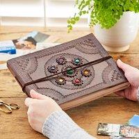 Paper High Indra Chakra Circle Embossed Leather Album with Semi-Precious Stones in Brown | Size: Medium