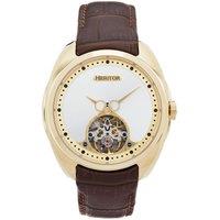 Heritor Automatic Roman Semi-Skeleton Leather-Band Watch - Gold/Brown