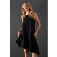 Warehouse Women's Check Organza High Neck Asymmetric Smock Dress in Black | Size: 8